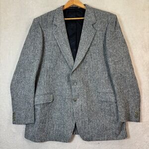 VINTAGE Harris Tweed Blazer Mens 46L Wool Herringbone Made in England Custom Fit